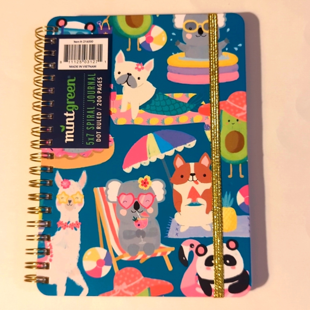 Mint green Dot Ruled Spiral Journal 5X7 Animals